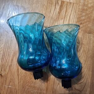 Pair HOMCO Home Interior 5" Dark Blue Swirl Peg Votives